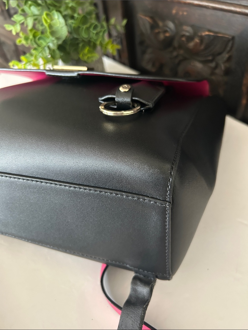 kate spade Black Leather Backpack with Pink Strap Accents - Picture 15 of 17